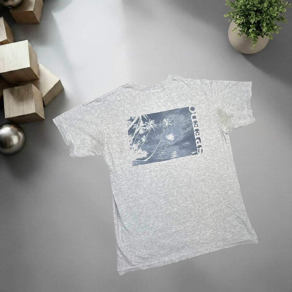 Vintage Speedo Graphic T Shirt Mens Medium Grey‎ Y2K Tropical Palm Tree Skater